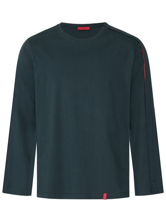 Vorderansicht des Herren Shirts mit Druckknopfleisten bei Oberarmbruch und Fraktur in pine green