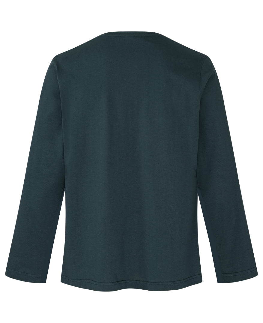 Rückansicht des Herren Reha-Shirts aus Bio-Baumwolle in pine green